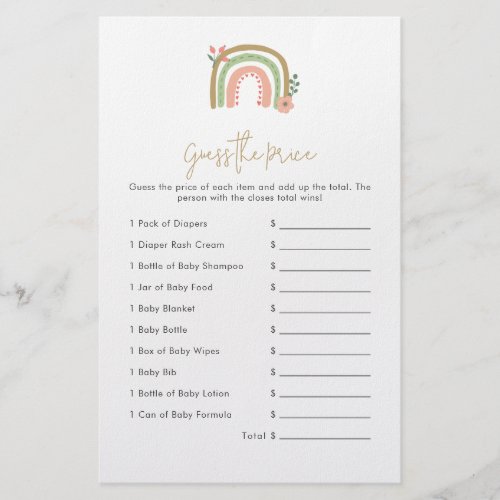 Guess the Price Boho Rainbow Baby Shower Game Flyer