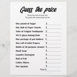 Guess the Price Bridal Shower Game Card Flyer