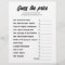 Guess the Price Bridal Shower Game Card