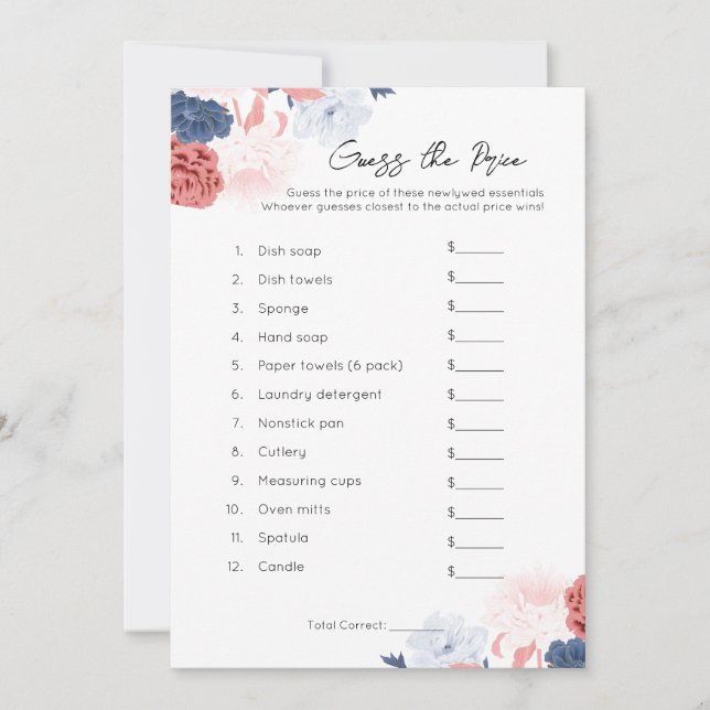 Guess the Price - Bridal Shower Game Holiday Card (Front)
