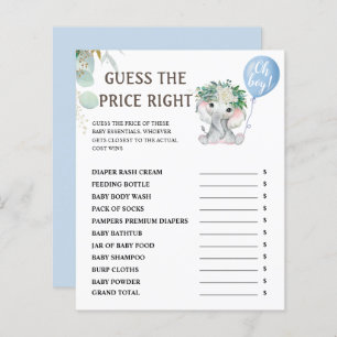 Guess The Price   Elephant Theme Baby Shower Game