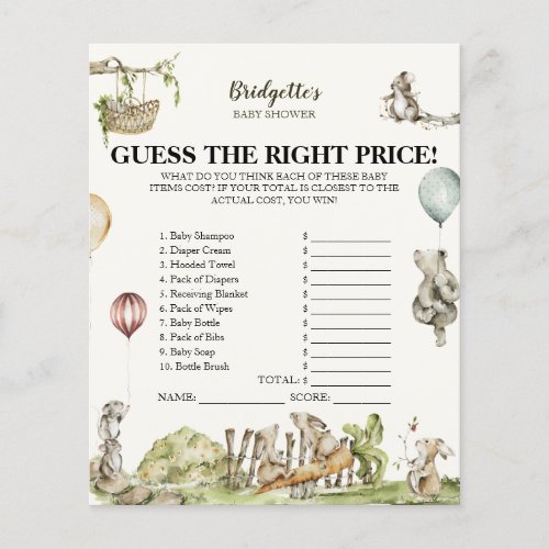 Guess The Price Forest Watercolor Baby Shower Game