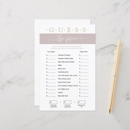 Guess the Price Game Elephant Baby Shower Pink