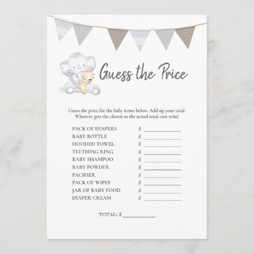 Guess The Price Game Modern Baby Elephant Card