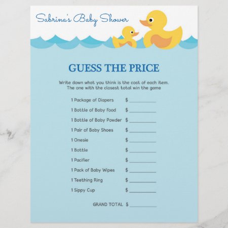 Guess The Price Game Rubber Duck Baby Shower