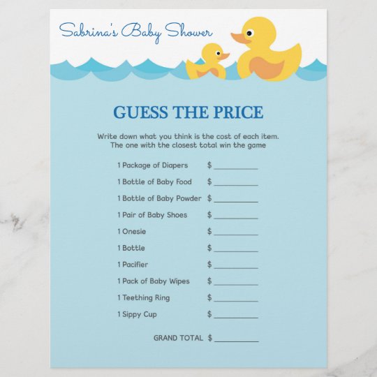 Guess The Price Game Rubber Duck Baby Shower | Zazzle.com