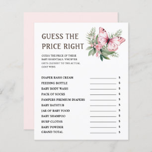 Guess The Price Pink Butterfly Baby Shower Game