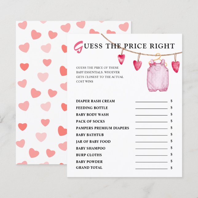 Guess The Price | Valentine's Baby Shower Game (Front/Back)