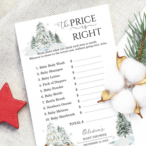 Guess the Price Winter Woodland Baby Shower Game