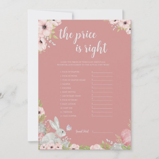 Guess the Right Price Baby Shower Game Card (Front)
