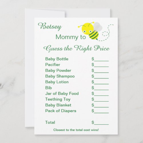 Guess the Right Price Baby Shower Game Cards