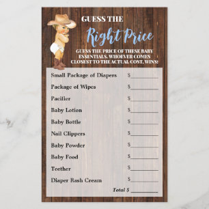 Guess the Right Price Cowboy Baby Shower Game Flyer