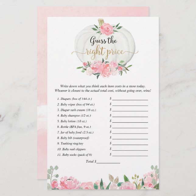 Guess the right price fall pumpkins shower game (Front/Back)