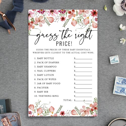 Guess the Right Price Pink Girl Baby Shower Game