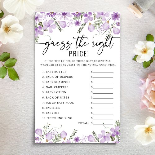 Guess the Right Price Purple Baby Shower Game