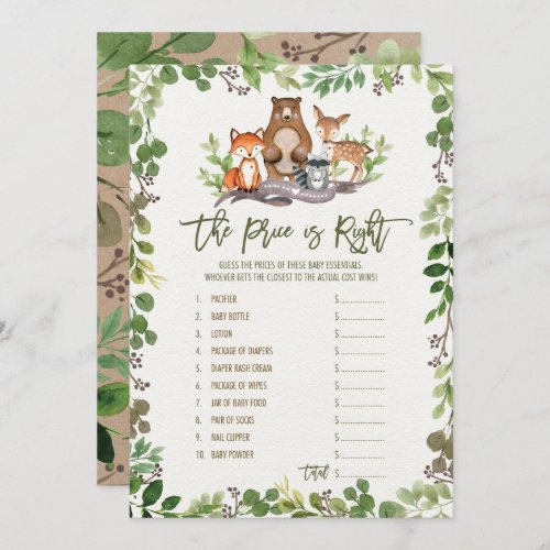 Guess the Right Price Woodland Baby Shower Game Invitation