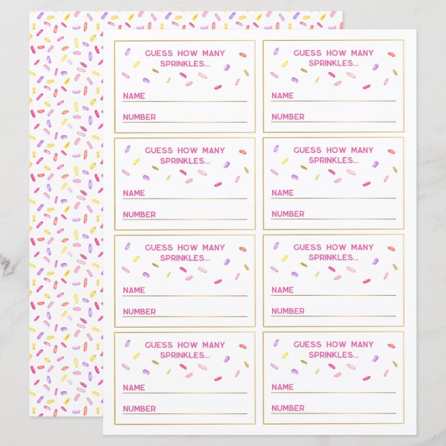 Guess the Sprinkles Game Party Cards Set (Front/Back)