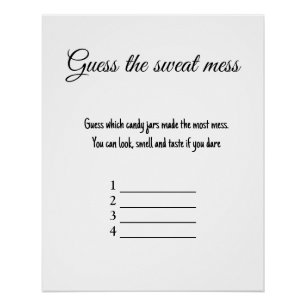 guess the sweat mess baby shower game poster