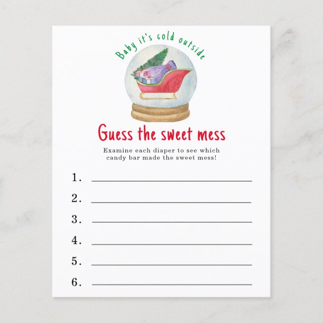 Guess the sweet mess - baby shower game (Front)