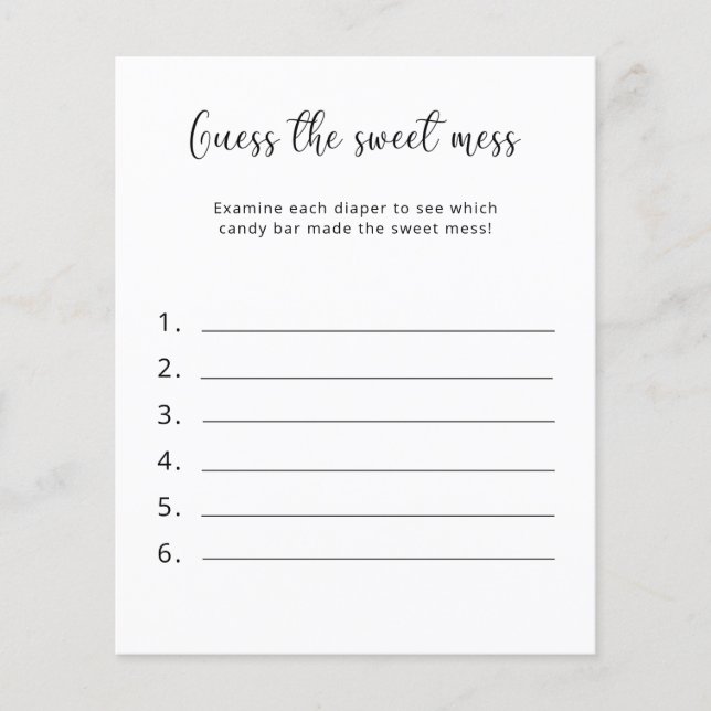 Guess the Sweet Mess - Baby Shower Game (Front)