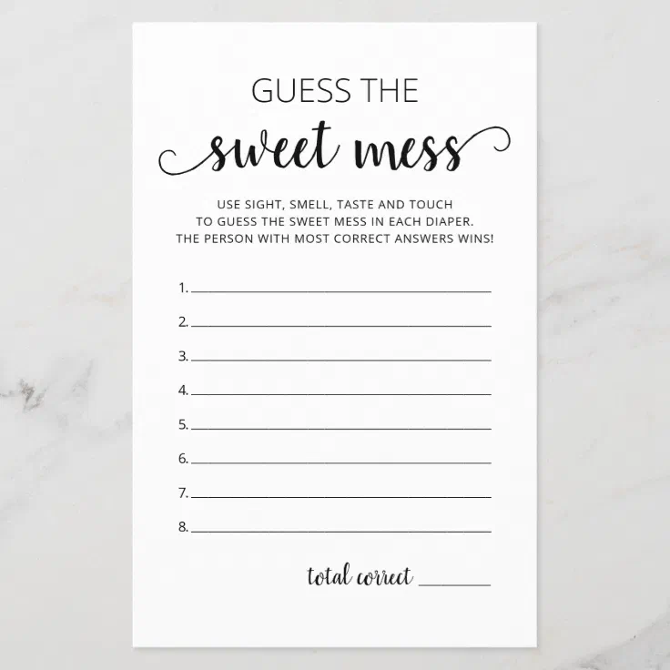 Guess the Sweet Mess Baby shower Game Zazzle