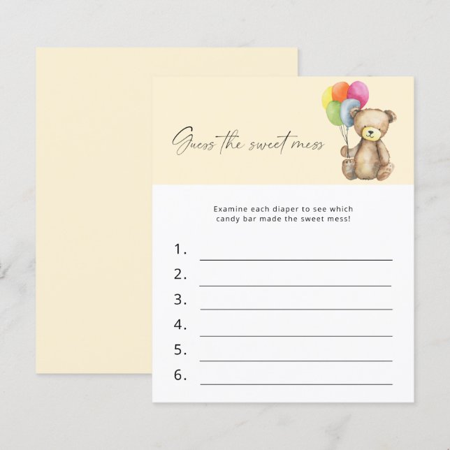 Guess the Sweet Mess Baby Shower Game - Bear (Front/Back)