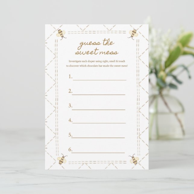 Guess The Sweet Mess Bee Baby Shower Games Cards (Standing Front)
