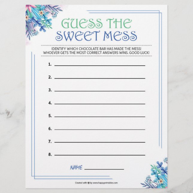 Guess The Sweet Mess [Blue Floral] Letterhead (Front)