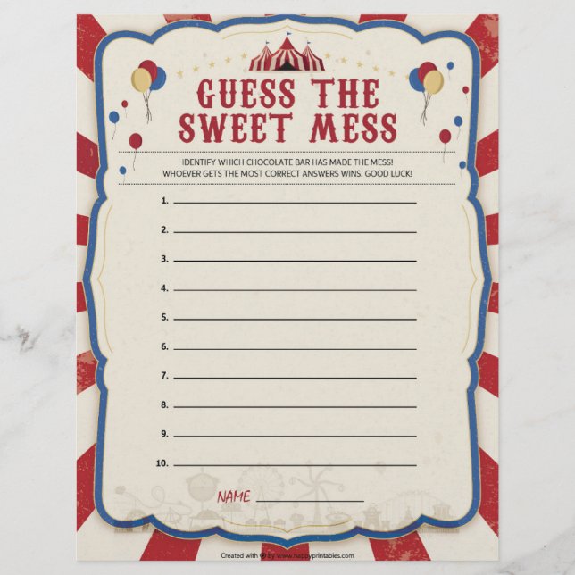 Guess The Sweet Mess [Circus Theme] Letterhead (Front)