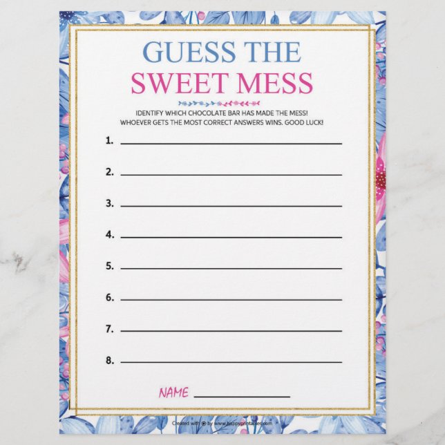 Guess The Sweet Mess [Floral Watercolors] Letterhead (Front)