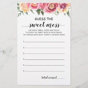 Guess the Sweet Mess Game Baby Shower party card