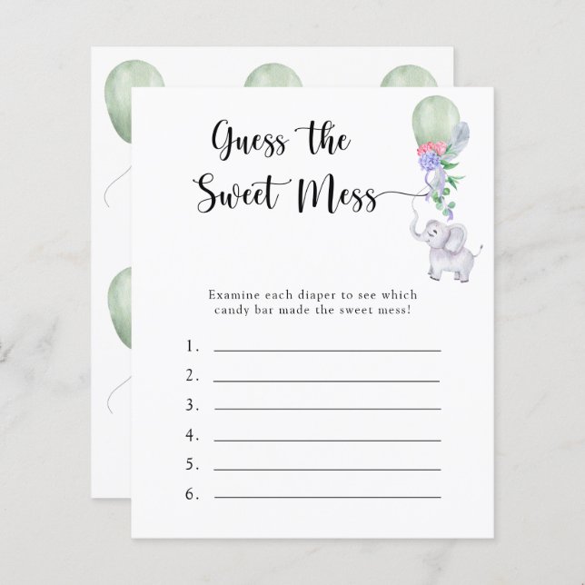 Guess the Sweet Mess game - Elephant (Front/Back)