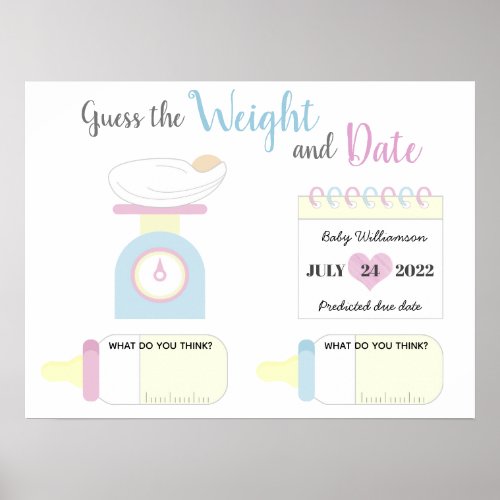 Guess the weight and date baby shower game poster