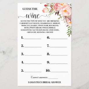 Guess the Wine Bridal Shower Pink Game Card Flyer
