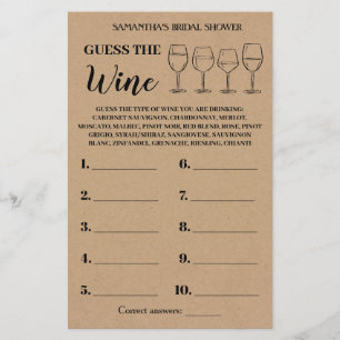 Guess the Wine Rustic Bridal Shower Game Card Flyer