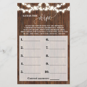 Guess the Wine Western Bridal Shower Game Card Flyer