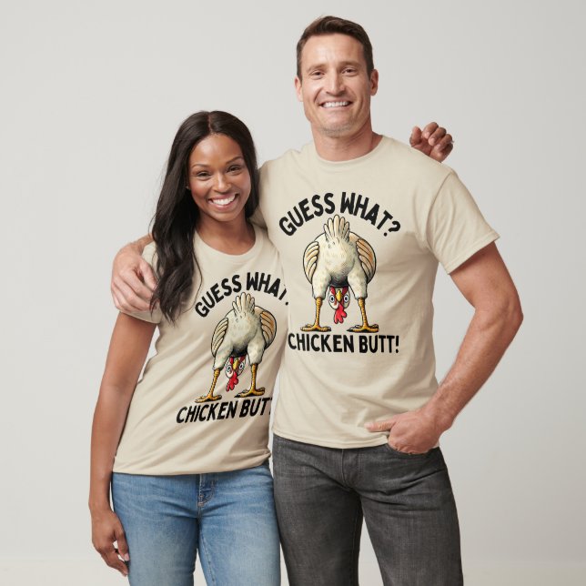 Guess What? Chicken Butt! Funny Joke Meme Rooster T-Shirt (Unisex)