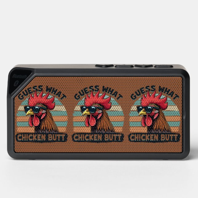 Guess What Chicken Butt Funny Retro Rooster Bluetooth Speaker (Front)