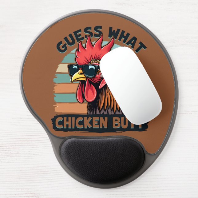 Guess What Chicken Butt Funny Retro Rooster Gel Mouse Pad (Left Side)