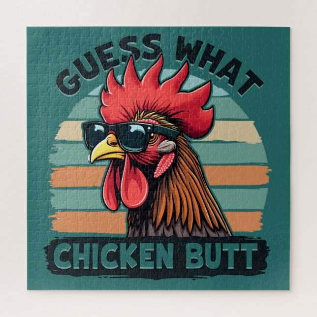 Guess What Chicken Butt Funny Retro Rooster Jigsaw Puzzle (Vertical)
