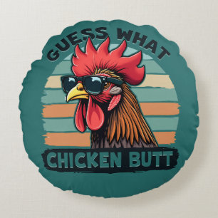 Guess What Chicken Butt Funny Retro Rooster Round Pillow