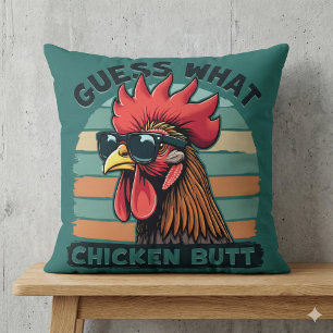 Guess What Chicken Butt Funny Retro Rooster Throw Pillow