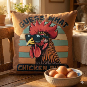 Guess What Chicken Butt Funny Retro Rooster Throw Pillow