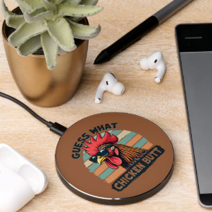 Guess What Chicken Butt Funny Retro Rooster Wireless Charger