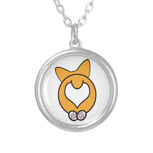 Guess What? Corgi Butt! Silver Plated Necklace (Front)