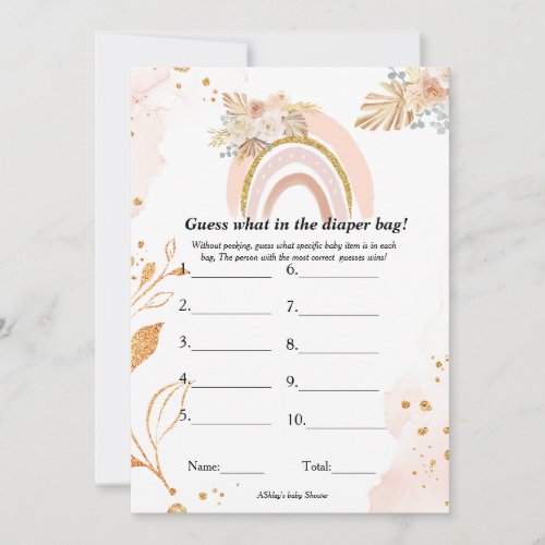 Guess what in the diaper bag baby shower game Card