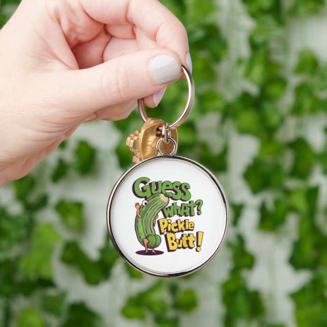 Guess What_ Pickle Butt! Funny Cucumber Keychain (Hand)