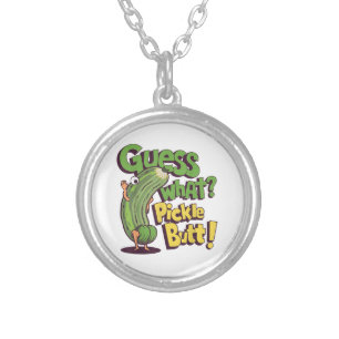 Guess What_ Pickle Butt! Funny Cucumber Silver Plated Necklace