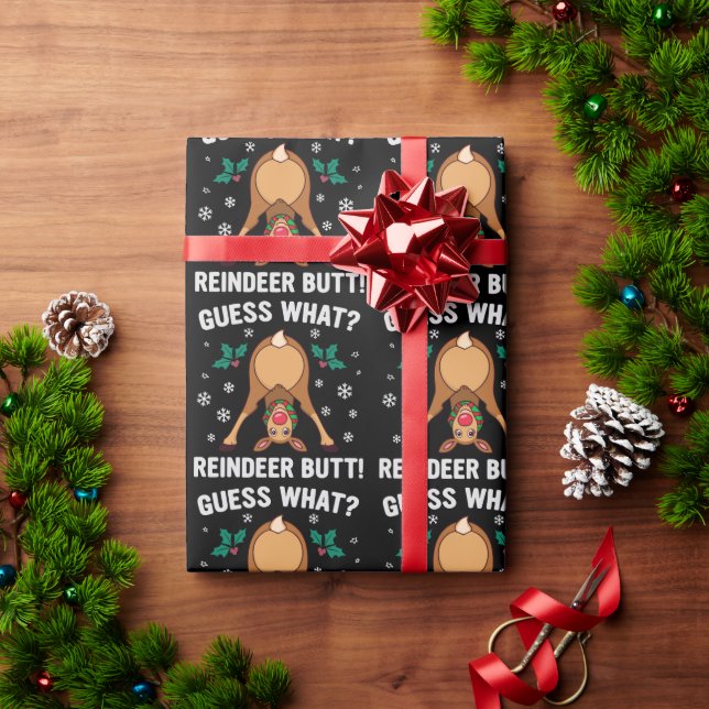 Guess What Reindeer Butt Christmas Joke Wrapping Paper (Holiday Gift)