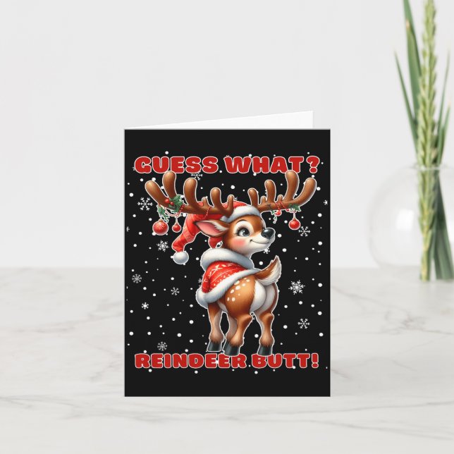 Guess What Reindeer Butt Funny Christmas Humor Red Card (Front)